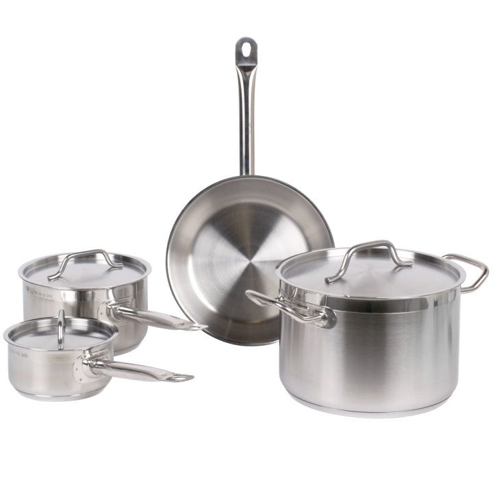 Vollrath 3822 Deluxe 7-Piece Induction Ready Stainless Steel Optio Cookware Set - Includes: 1 Qt., 2.75 Qt., 6.75 Qt. Sauce Pans with Covers, and 9.5" Fry Pan