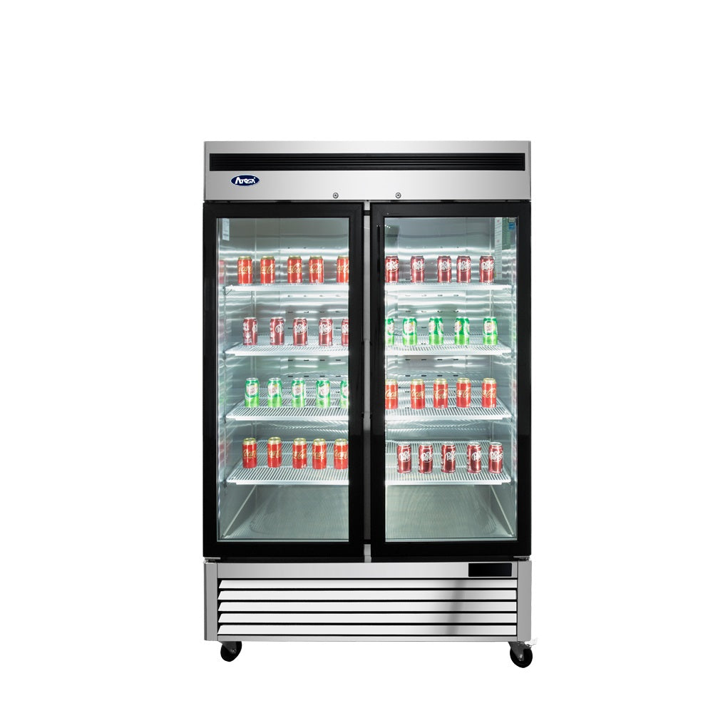Atosa MCF8707GR Stainless Steel 2-Section 2 Glass Swing Door Merchandiser Refrigerator 54" 115V