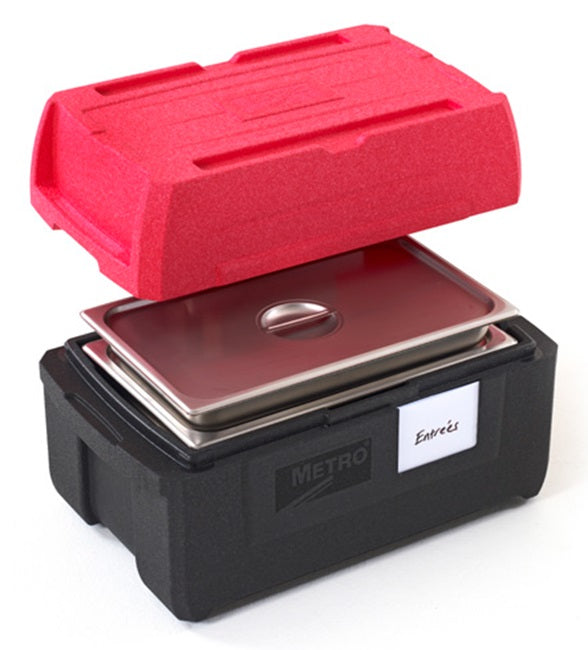 Metro ML180XL Mightylite BigBoy Top Loading Full Size Multi-Purpose Insulated Food Carrier / Cooler / Server 62 qt. - Black/Red - (5) pan capacity