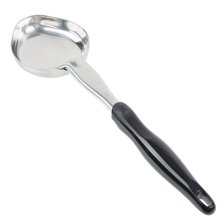 Vollrath 6412620 6-ounce one-piece heavy-duty stainless steel oval Spoodle utensil with black nylon handle