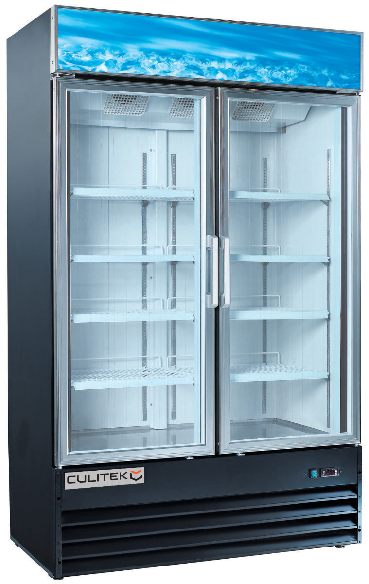 Culitek MRFS-2DS-B SS-Series Black 2-Section 2 Glass Swing Door Merchandiser Refrigerator 48" - 42.5 cu. ft. - 115v