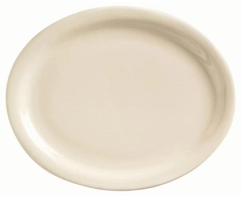 Libbey NR-14 Kingsmen White Narrow Rim Oval Stoneware China Platter 13-1/4" x 10-1/4" - Cream White - 12/Case