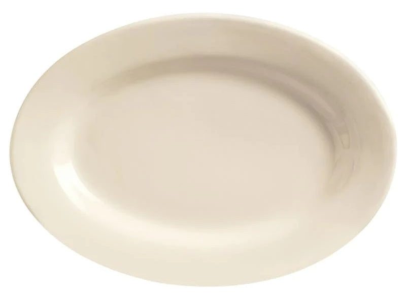 Libbey PWC-13 Ultima Princess White Rolled Edge Medim Rim Oval Stoneware China Platter 11-1/2" x 8" - Cream White - 12/Case