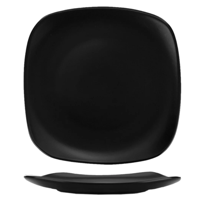 International Tableware QP-7-MB 7 3/4" Square Quad Plate - Porcelain, Matte Black