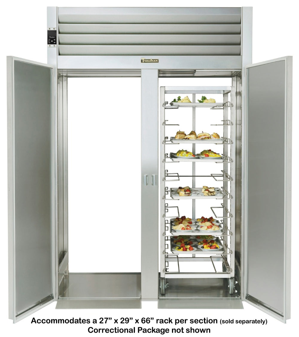 Traulsen RI232LP-COR01 2-Section 2 Solid Door Correctional Roll-Thru Heated Holding Cabinet 68" - Accepts 66"H Racks - 78.8 cu. ft.  - 208-230/115v