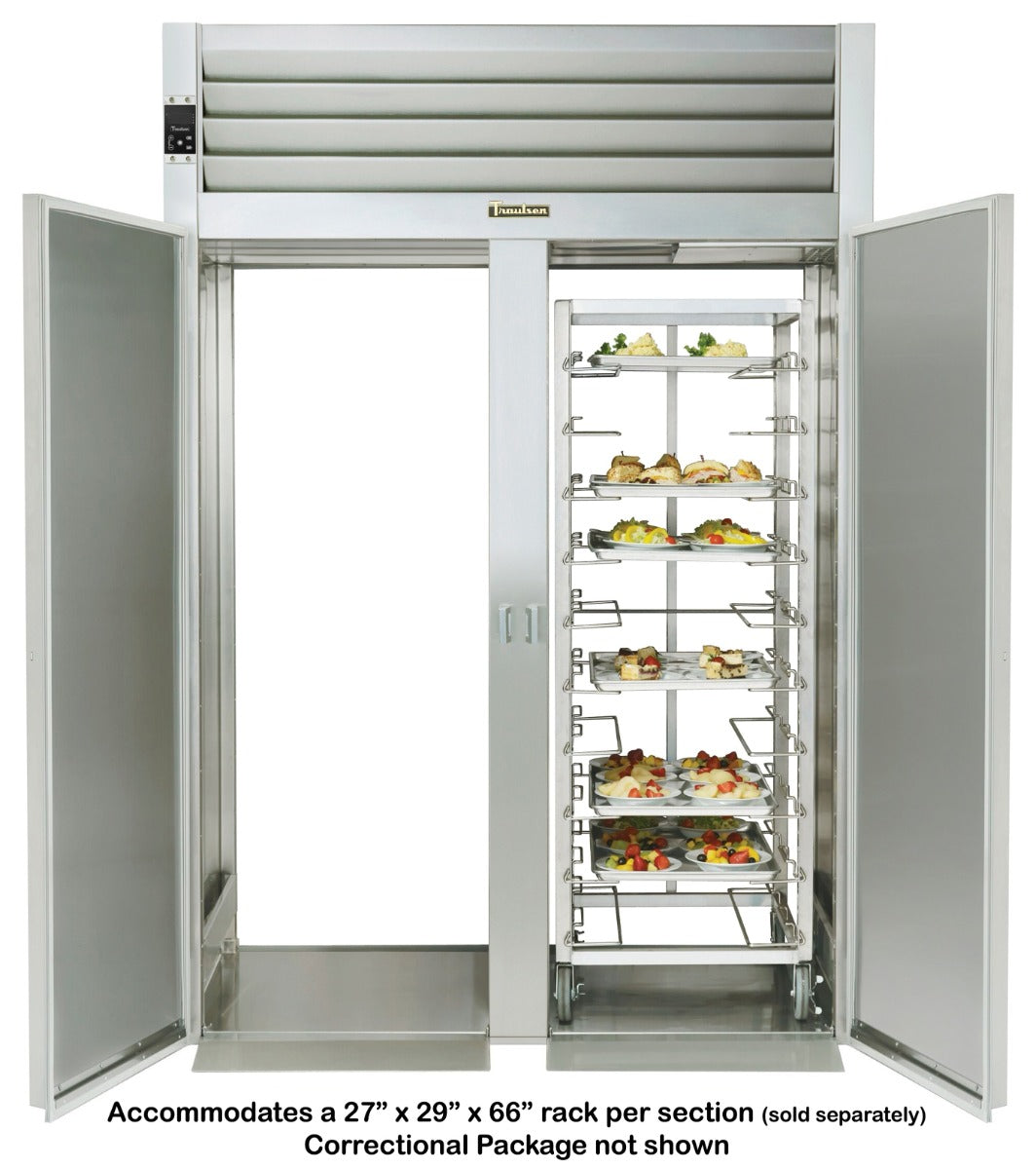 Traulsen RI232LP-COR01 2-Section 2 Solid Door Correctional Roll-Thru Heated Holding Cabinet 68" - Accepts 66"H Racks - 78.8 cu. ft.  - 208-230/115v