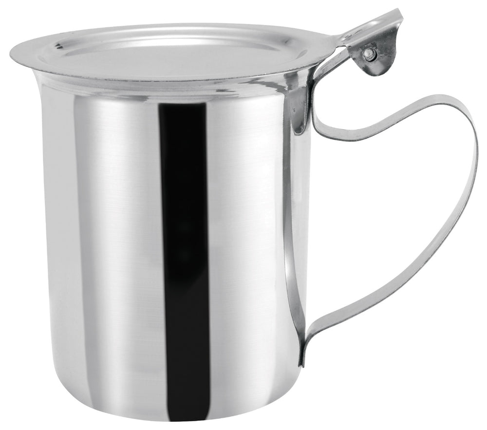 Winco SCT-10F Stainless Steel Server/Creamer with Stackable Hinged Cover and Handle 10 oz.