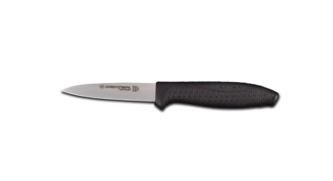 Dexter Russell SG105B-PCP 3 1/2" Paring Knife w/ Soft Black Rubber Handle, Carbon Steel - 12ea/Case