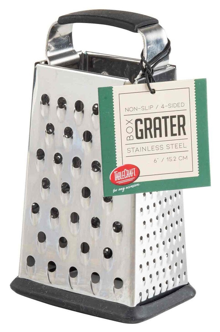 TableCraft SG205BH Stainless Steel 4-Sided Tapered Large Box Grater with Non-Slip Grip Handle 4-3/8" x 3-3/8" x 9-5/8"H