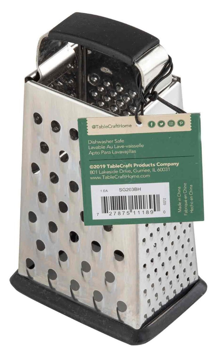 TableCraft SG205BH Stainless Steel 4-Sided Tapered Large Box Grater with Non-Slip Grip Handle 4-3/8" x 3-3/8" x 9-5/8"H