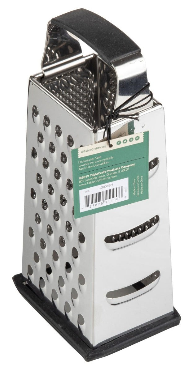 TableCraft SG205BH Stainless Steel 4-Sided Tapered Large Box Grater with Non-Slip Grip Handle 4-3/8" x 3-3/8" x 9-5/8"H