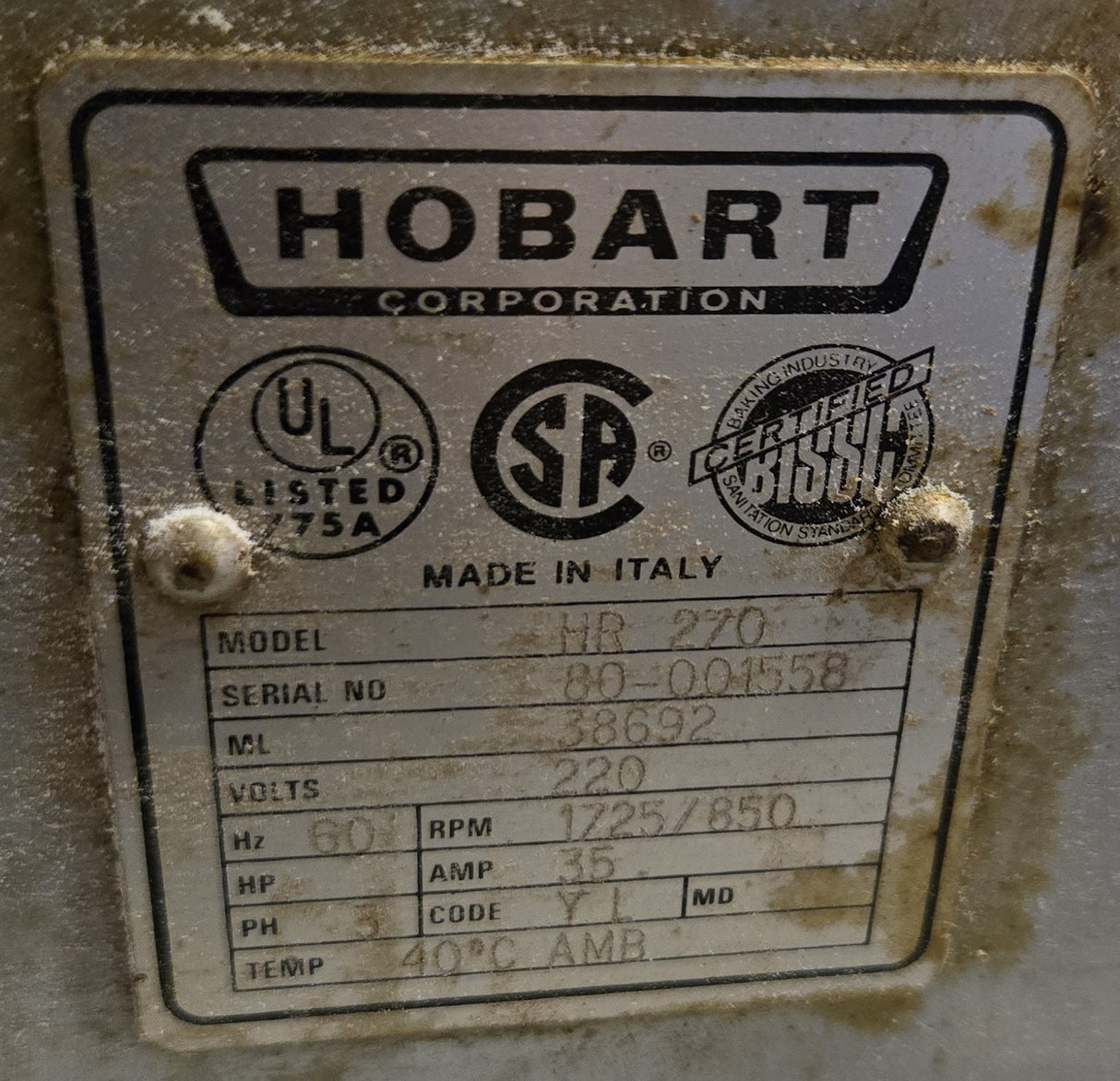 Used Restaurant Equipment - Hobart HR270 2-Speed Spiral Mixer with Removable Bowl 270 lb. - 220v/3-ph