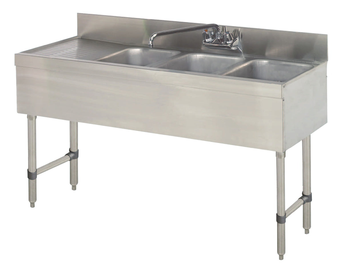 Advance Tabco SLB-43L-X Special Value Stainless Steel 2-Compartment Underbar Sink 48" with 1 Splash Mount Faucet and 10" x 14" x 10" Deep Bowl - Right Drainboard