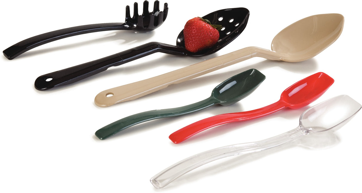 Carlisle 445003 One-Piece Plastic Solid Salad/Buffet Serving Spoon with Notched handle 8" - 1/4 oz. - Black