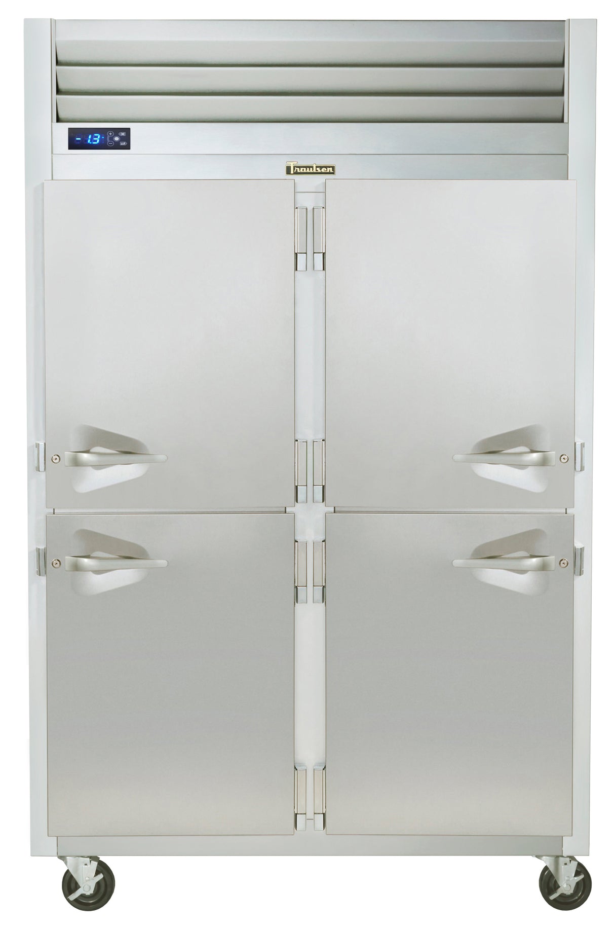 Traulsen G22001 52 inch 2 section reach in freezer with four solid half doors stainless steel commercial freezer