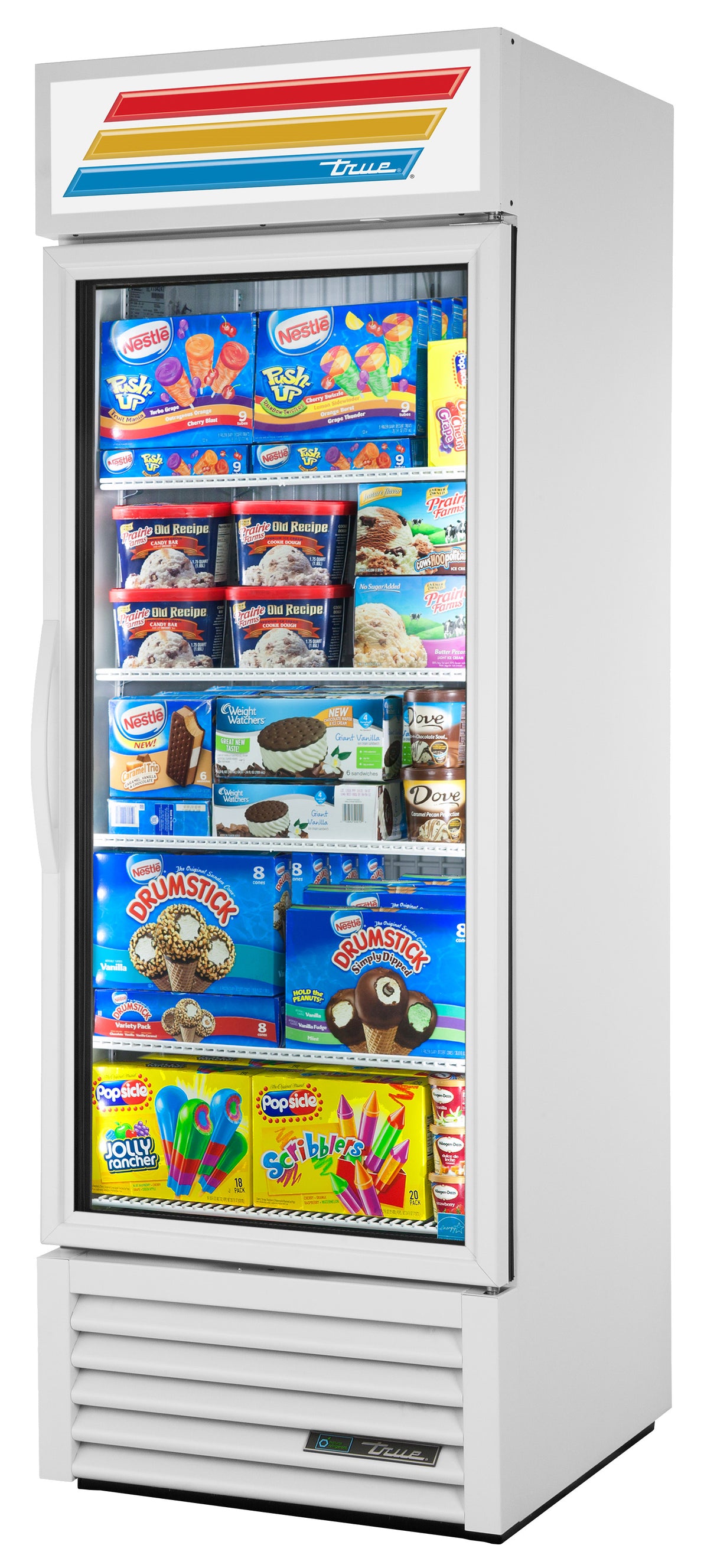 True GDM-23F-HC~TSL01 27 inch white 1 glass swing door merchandiser freezer 23 cu ft commercial kitchen