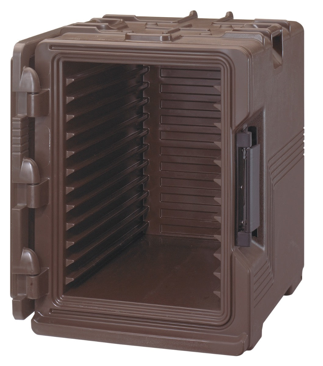 Cambro UPCS400131 Ultra Pan Carrier S-Series Front Loading Insulated Food Pan Carrier with Menu Clip 18" 60 qt. - Dark Brown - (6) Full Size 2-1/2" Deep Pan Capacity