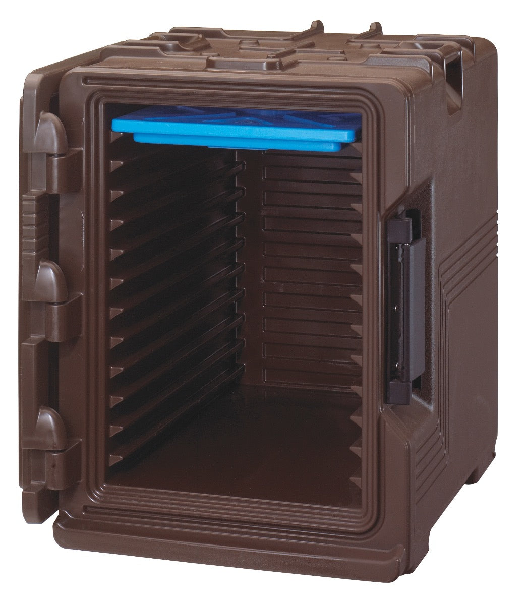 Cambro UPCS400131 Ultra Pan Carrier S-Series Front Loading Insulated Food Pan Carrier with Menu Clip 18" 60 qt. - Dark Brown - (6) Full Size 2-1/2" Deep Pan Capacity