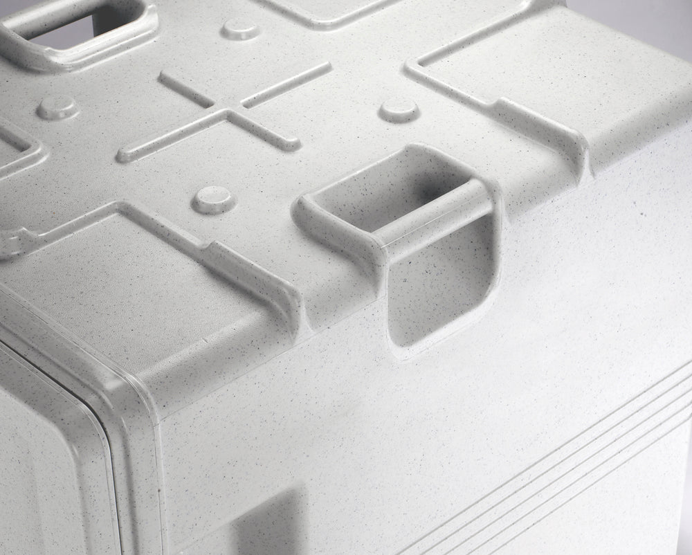 Cambro UPCS400480 Ultra Pan Carrier S-Series Front Loading Insulated Food Pan Carrier with Menu Clip  18" 60 qt. - Speckled Gray - (6) Full Size 2-1/2" Deep Pan Capacity