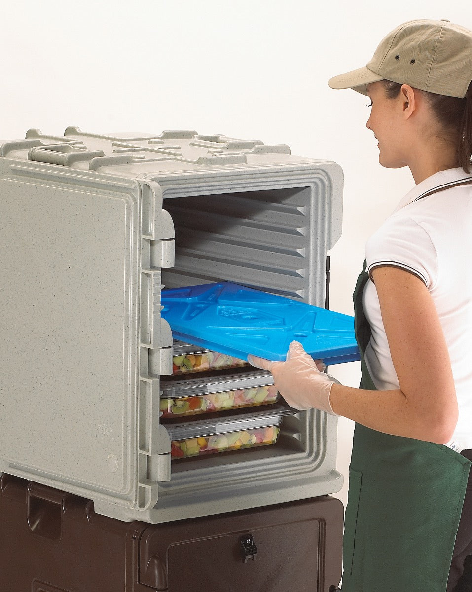 Cambro UPCS400480 Ultra Pan Carrier S-Series Front Loading Insulated Food Pan Carrier with Menu Clip  18" 60 qt. - Speckled Gray - (6) Full Size 2-1/2" Deep Pan Capacity