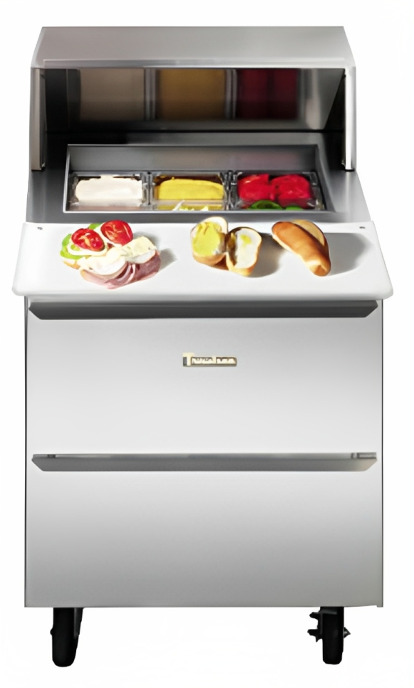 Traulsen UPT3212-R-SB 1-Section 1 Right Hinged Door Refrigerated Salad/Sandwich Prep Table with Roll-Top Lid & Stainless Steel Back 27" - Holds (12) 1/6 Size Pans - 9.3 cu. ft. - 115v