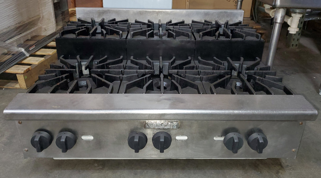 Used Vulcan VHP636U 36 inch countertop natural gas hotplate with 6 burners commercial kitchen