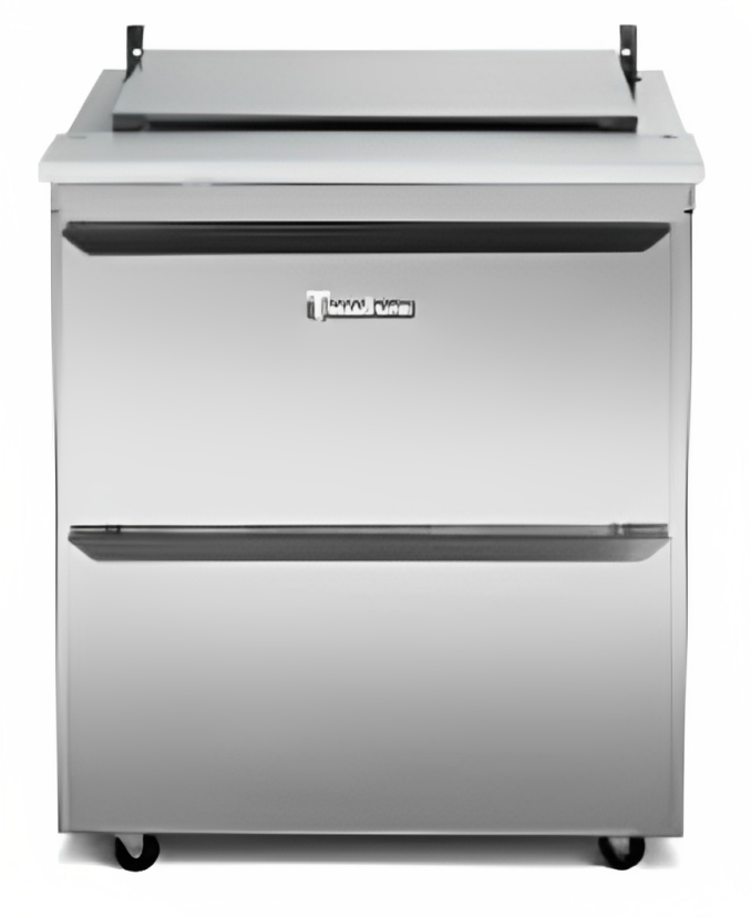 Traulsen UST276-L 1-Section Left Hinged 1 Door Refrigerated Salad/Sandwich Prep Table with Low Profile Flat Lid 27" - Holds (6) 1/6 Size Pans - 7.7 cu. ft. - 115v