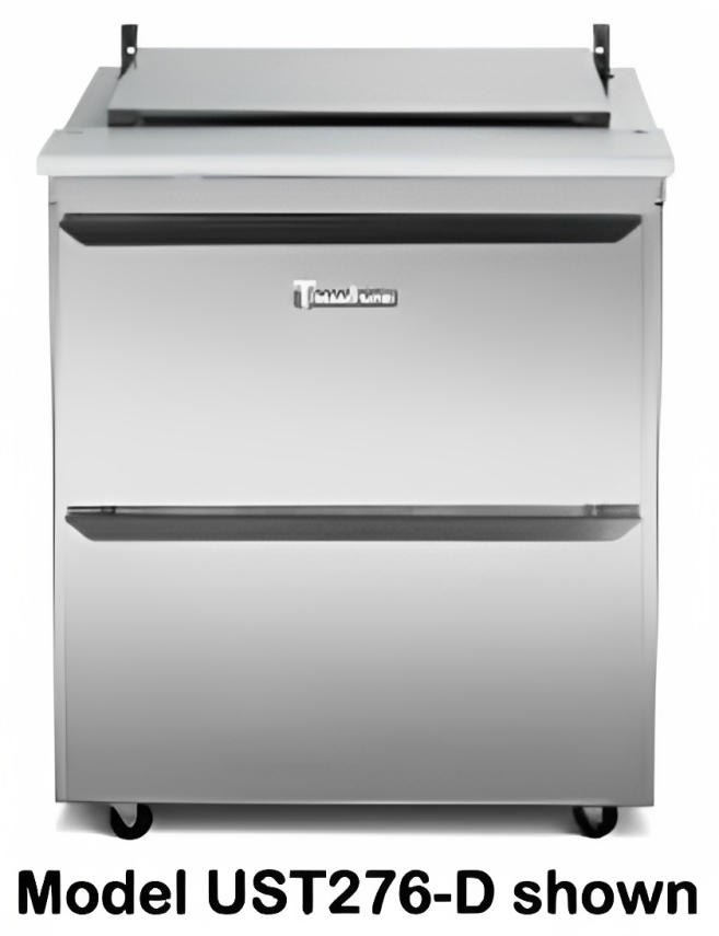 Traulsen UST2312-D 1-Section 2 Drawer Refrigerated Salad/Sandwich Prep Table with Low Profile Flat Lid 32" - Holds (12) 1/6 Size Pans - 8.8 cu. ft. - 115v