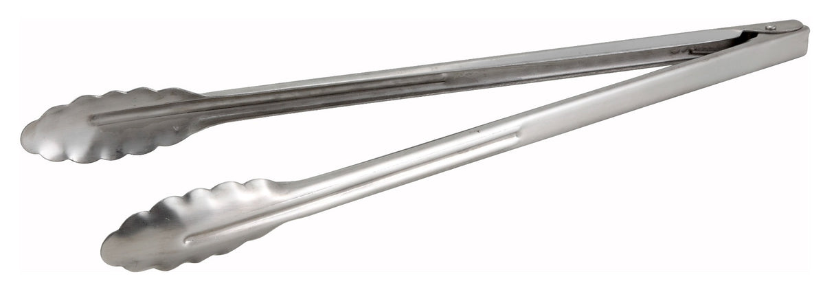 Winco UT-16HT Coiled Spring Extra Heavy-Weight Stainless Steel Scalloped Utility Tongs 16"