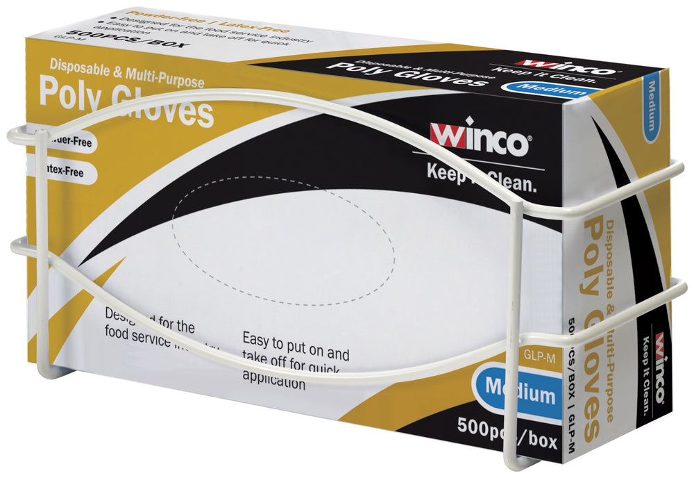Winco WHW-11 Wall-Mount Steel Wire Disposable Glove Box Holder 10-1/4" x 3-5/8" x 5"H - White - Fits (1) 9-3/4" x 3-1/4" Box - 12/Case
