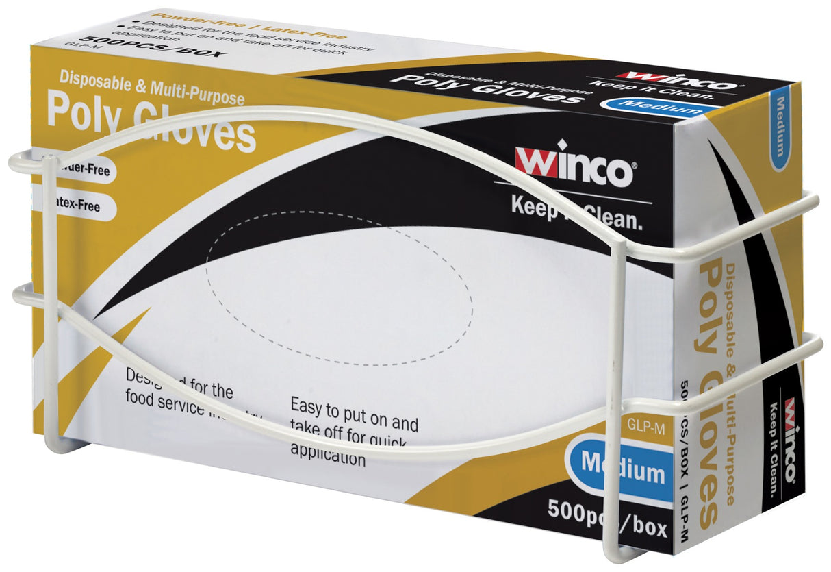 Winco WHW-11 Wall-Mount Steel Wire Disposable Glove Box Holder 10-1/4" x 3-5/8" x 5"H - White - Fits (1) 9-3/4" x 3-1/4" Box - 12/Case