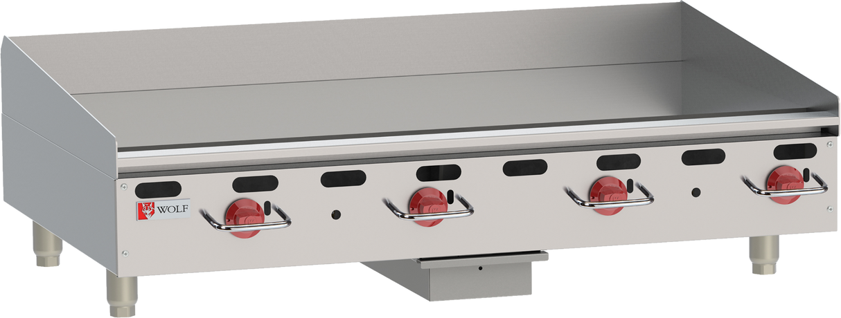Wolf AGM48-101 48 inch countertop heavy duty natural gas griddle with 4 manual controls commercial kitchen
