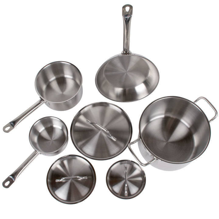 Vollrath 3822 Deluxe 7-Piece Induction Ready Stainless Steel Optio Cookware Set - Includes: 1 Qt., 2.75 Qt., 6.75 Qt. Sauce Pans with Covers, and 9.5" Fry Pan