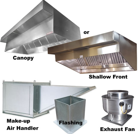 Ventilation System - Vent Hoods Canopy, Shallow Front and Concession - Vent Hoods with Plenum, Exhaust Fan, Make-up Air Fan and Flashing