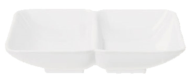 GET 037-W Water Lily Melamine Rectangular Sauce Dish with (2) 1 oz. Compartments 4" x 3" - White - 24/Case