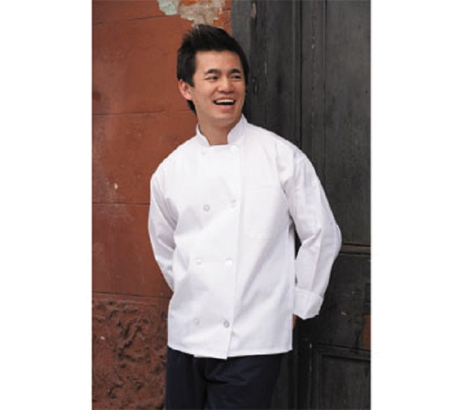 Uncommon Threads 0400-2501 Unisex Long Sleeve Double-Breasted Chef Coat - White / X-Small