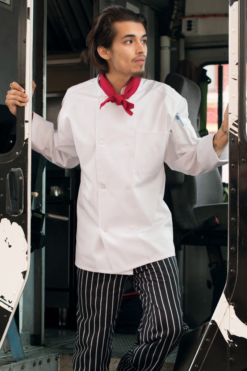 Uncommon Threads 0400-2504 Unisex Long Sleeve Double-Breasted Chef Coat with Pearl Buttons - White / Large