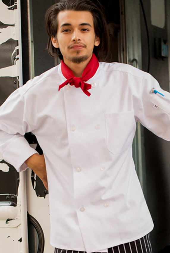 Uncommon Threads 0400-2506 Unisex Long Sleeve Double-Breasted Chef Coat with Pearl Buttons - White / 2X-Large
