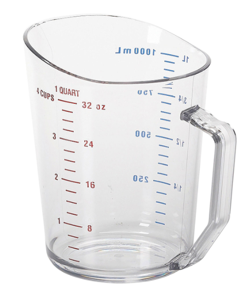 Cambro 100MCCW135 1 qt Camwear Measuring Cup - Clear - 12ea/Case