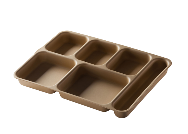 Cambro 10146DCP161 Plastic Rectangular Tray w/ (6) Compartments, 9 .93" x 13.93", Tan - 24ea/Case
