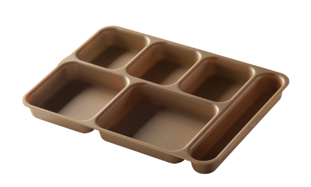Cambro 10146DCW133 Plastic Rectangular Tray w/ (6) Compartments, 10" x 14.18"", Beige - 24/Case