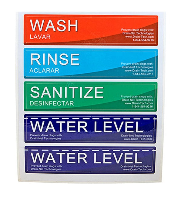 AllPoints 1021223 Commercial Sink Sticker Kit - for Labeling 3-Compartment Sinks - Includes: (1) Wash, (1) Rinse, (1) Sanitizer & (2) Water Level Stickers