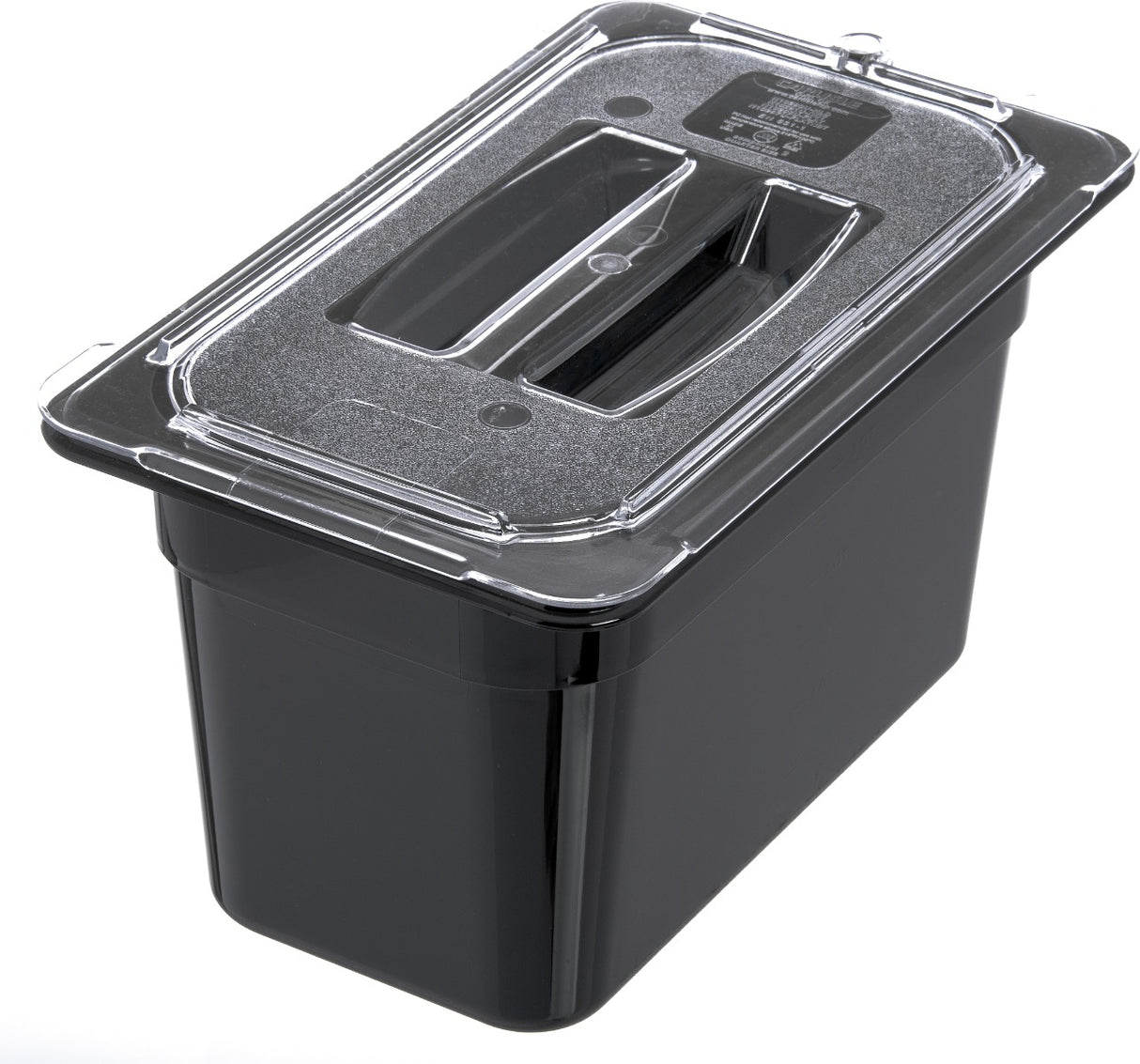 Carlisle 10290U07 StorPlus Universal Polycarbonate Food Pan Cover with Handle - 1/4 Size - Clear