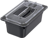 Carlisle 10290U07 StorPlus Universal Polycarbonate Food Pan Cover with Handle - 1/4 Size - Clear