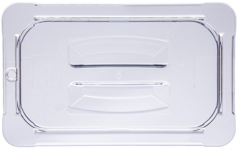 Carlisle 10290U07 StorPlus Universal Polycarbonate Food Pan Cover with Handle - 1/4 Size - Clear
