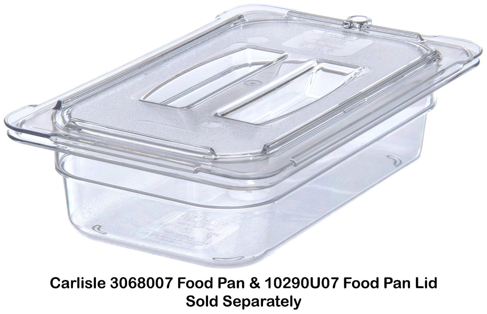 Carlisle 10290U07 StorPlus Universal Polycarbonate Food Pan Cover with Handle - 1/4 Size - Clear