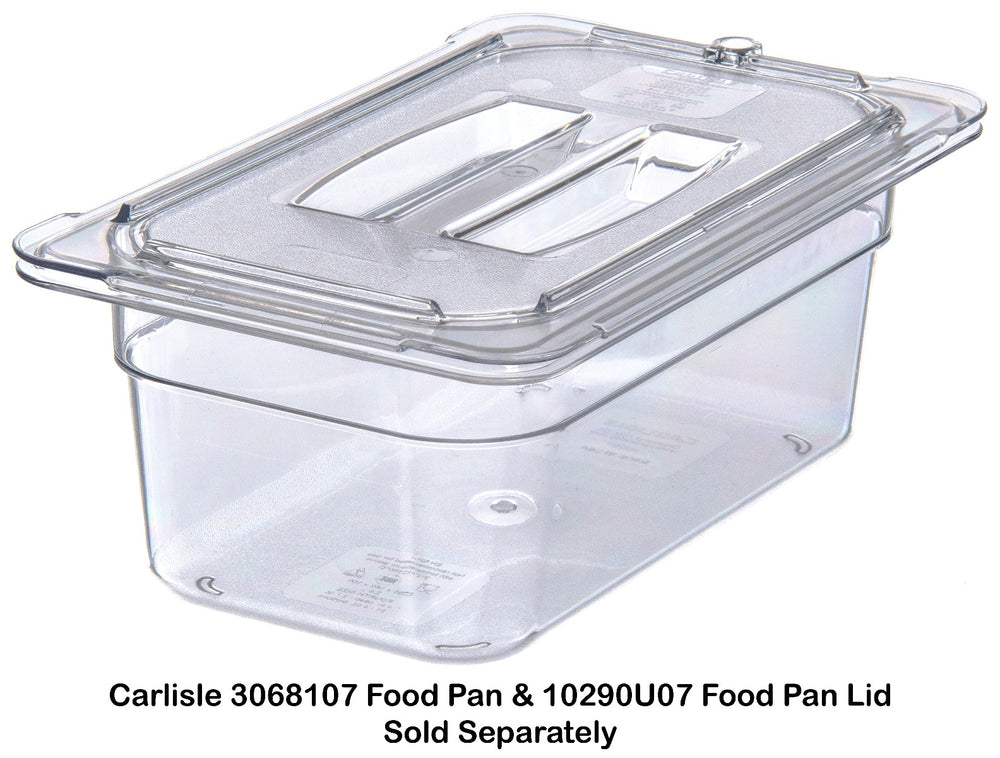 Carlisle 10290U07 StorPlus Universal Polycarbonate Food Pan Cover with Handle - 1/4 Size - Clear