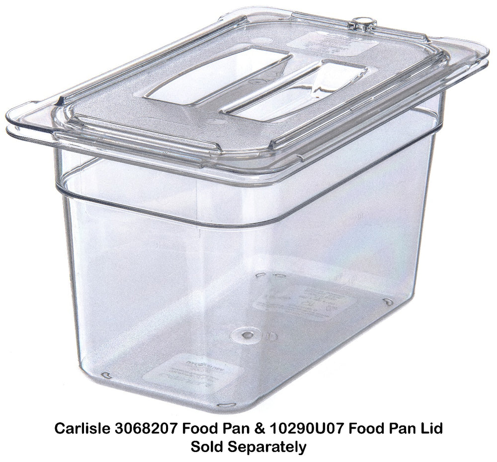 Carlisle 10290U07 StorPlus Universal Polycarbonate Food Pan Cover with Handle - 1/4 Size - Clear