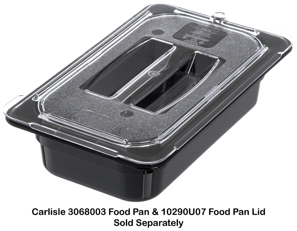 Carlisle 10290U07 StorPlus Universal Polycarbonate Food Pan Cover with Handle - 1/4 Size - Clear