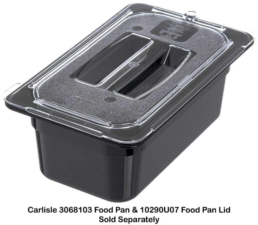Carlisle 10290U07 StorPlus Universal Polycarbonate Food Pan Cover with Handle - 1/4 Size - Clear